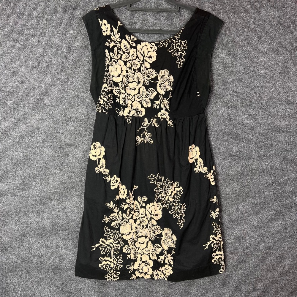 J. Crew Floral Embroidered Sleeveless Dress Womens 2 Black Cotton Mini